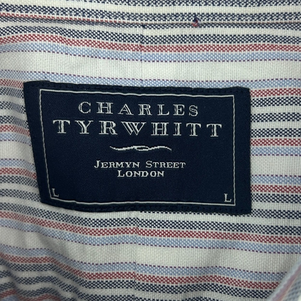 Charles Tyrwhitt Mens Blue Red Striped Long Sleeve Button Down Shirt Size Large - Picture 4 of 5